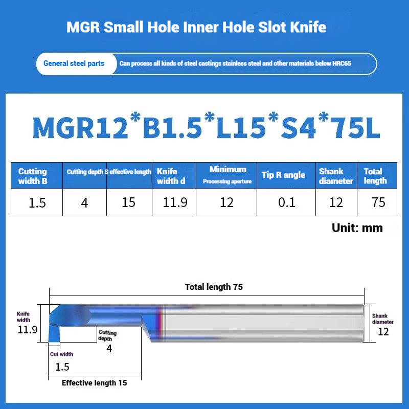 1134-MGR small bore groove cutter wear-resistant micro groove hook cutter CNC tungsten steel alloy small bore cutting groove turning tool Shandong Denso Pricision Tools Co.,Ltd.